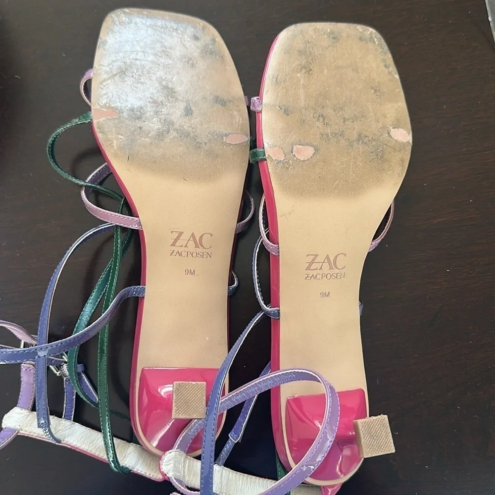 ZAC ZAC POSEN Womens Angie Square Toe Sculpted Heel Patent Leather Sandals Sz 9M